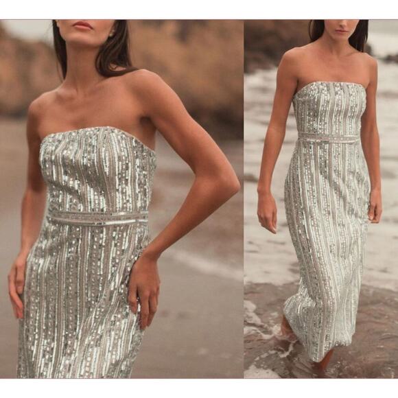 Mac Duggal Embellished Strapless Beaded Slim Column Dress Size 14 NWT - Picture 4 of 15